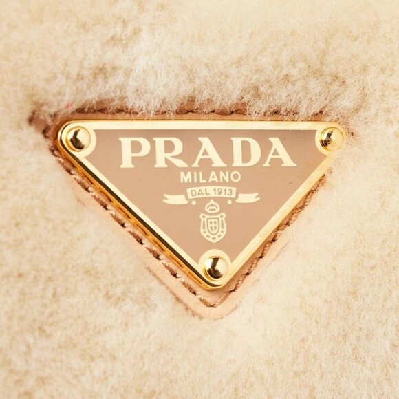 Prada Ecru/Noisette Shearling and Leather Arque Shoulder Bag - Picture 9 of 12